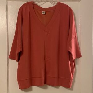 Sew In Love V-Neck Coral Short Sleeve Top